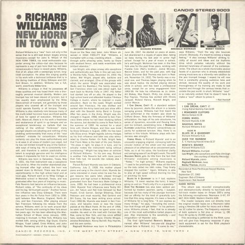 Richard Williams New Horn In Town vinyl LP album (LP record) US R1YLPNE693936