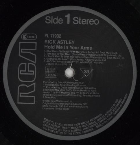 Rick Astley Hold Me In Your Arms - Stickered sleeve vinyl LP album (LP record) German ASTLPHO758138