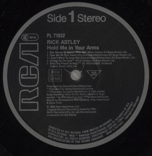 Rick Astley Hold Me In Your Arms vinyl LP album (LP record) German ASTLPHO237963