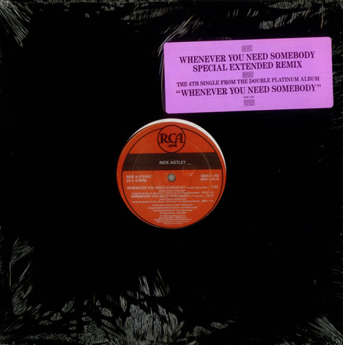 Rick Astley Whenever You Need Somebody - stickered shrink 12" vinyl single (12 inch record / Maxi-single) US AST12WH538654