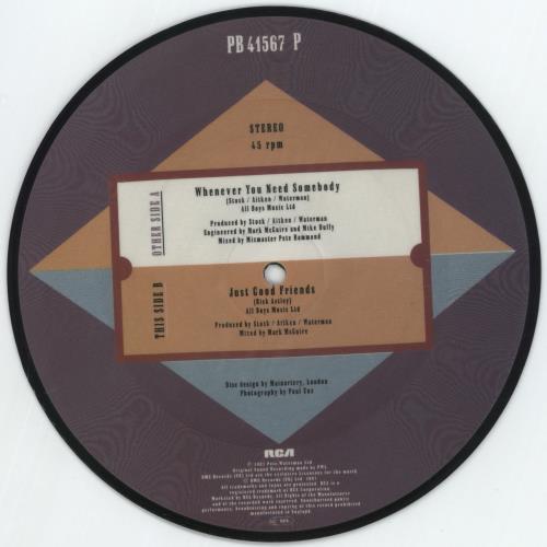 Rick Astley Whenever You Need Somebody 7" vinyl picture disc (7 inch picture disc single) UK AST7PWH31602