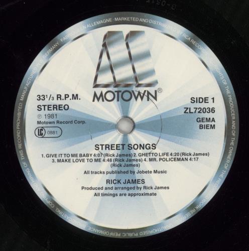 Rick James Street Songs vinyl LP album (LP record) UK R-JLPST632507