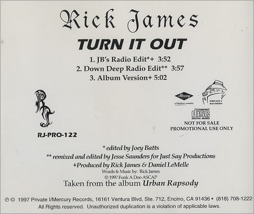 Rick James Turn It Out CD single (CD5 / 5") US R-JC5TU493043