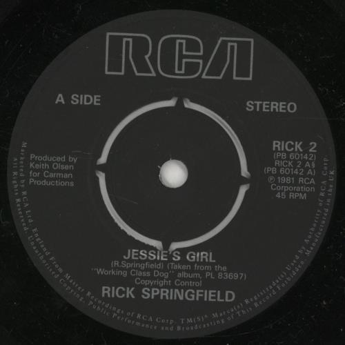 Rick Springfield Jessie's Girl 7" vinyl single (7 inch record / 45) UK RSP07JE160275