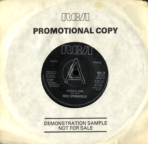 Rick Springfield Jessie's Girl 7" vinyl single (7 inch record / 45) UK RSP07JE558902