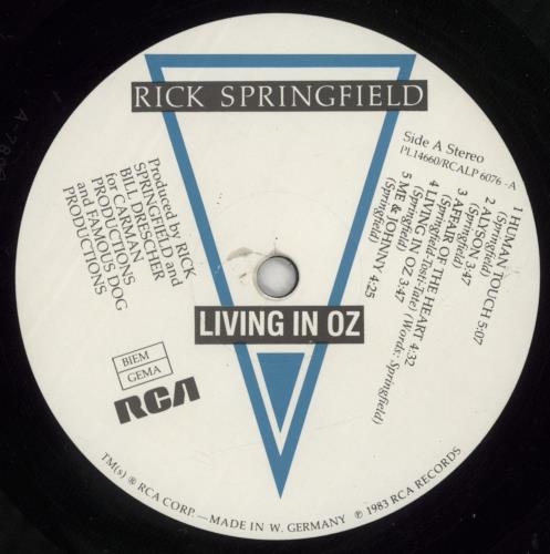 Rick Springfield Living In Oz vinyl LP album (LP record) German RSPLPLI275321