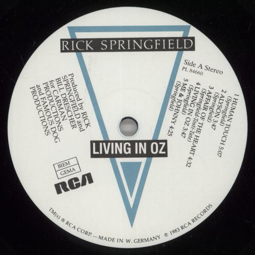 Rick Springfield Living In Oz vinyl LP album (LP record) German RSPLPLI713659