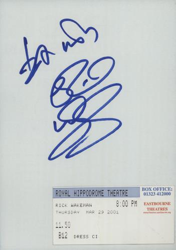 Rick Wakeman Back Again - Autographed + Ticket Stub & Signed Flyer tour programme UK RKWTRBA655075