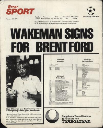 Rick Wakeman Daily Error tour programme UK RKWTRDA370708