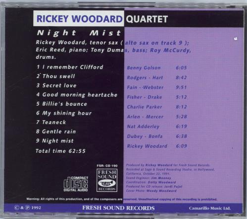 Rickey Woodward Night Mist CD album (CDLP) Swiss 2UCCDNI771508