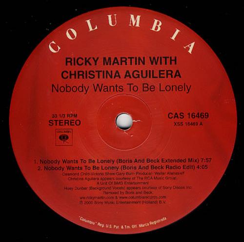 Ricky Martin Nobody Wants To Be Lonely 12" vinyl single (12 inch record / Maxi-single) US RKM12NO199799