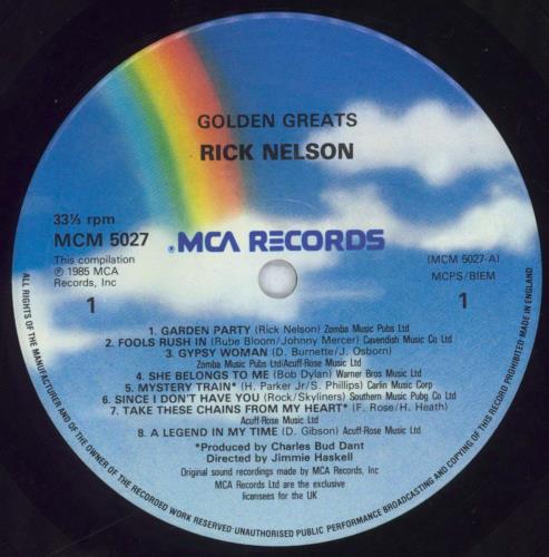 Ricky Nelson Golden Greats vinyl LP album (LP record) UK R-NLPGO818751