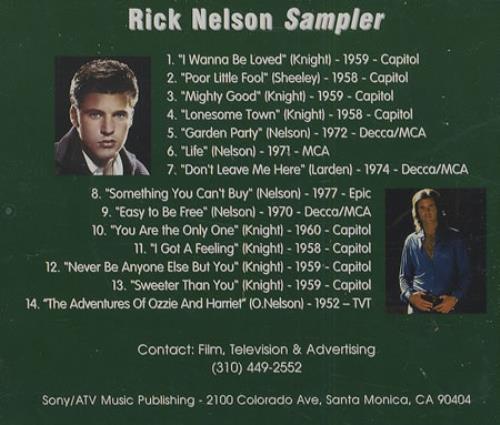 Ricky Nelson Sampler CD-R acetate US R-NCRSA251217