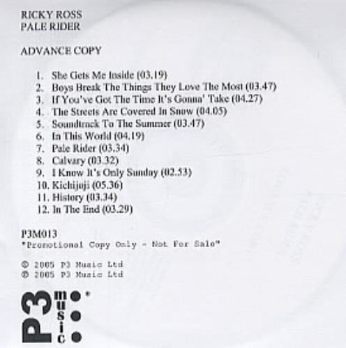 Ricky Ross Pale Rider CD-R acetate UK RKYCRPA324535