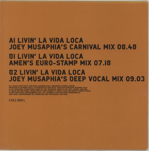 Ricky Martin Livin La Vida Loca Uk Promo 12 Vinyl Single 12 Inch Record Maxi Single