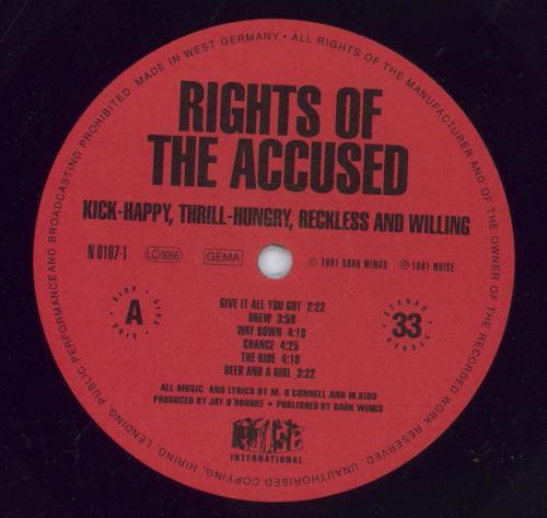Rights Of The Accused Kick-Happy, Thrill-Hungry, Reckless, & Willing! vinyl LP album (LP record) German 60JLPKI831989