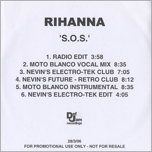 Rihanna S.O.S. CD-R acetate UK RH1CRSO460458
