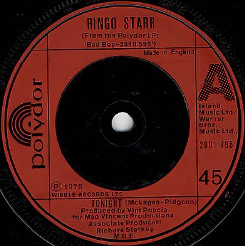 Ringo Starr Tonight 7" vinyl single (7 inch record / 45) UK RIN07TO102936