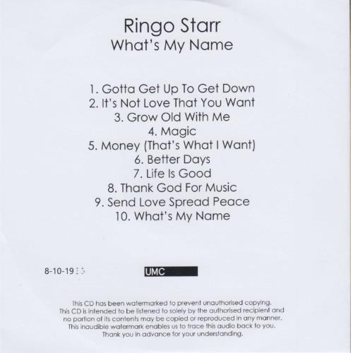 Ringo Starr What's My Name CD-R acetate UK RINCRWH734799
