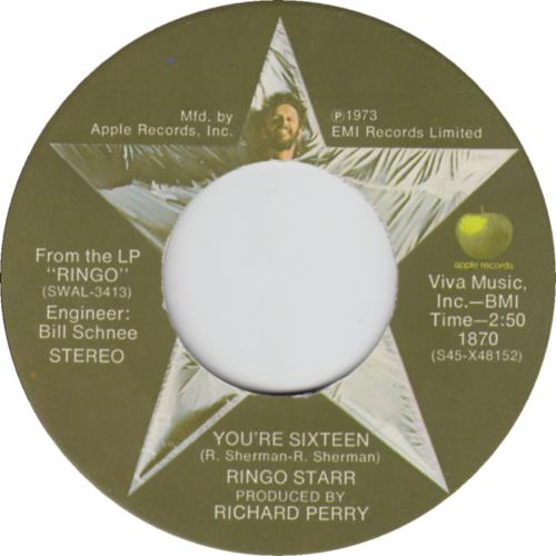 Ringo Starr You're Sixteen 7" vinyl single (7 inch record / 45) Canadian RIN07YO648256