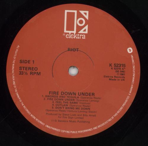 Riot Fire Down Under vinyl LP album (LP record) UK R/TLPFI581875