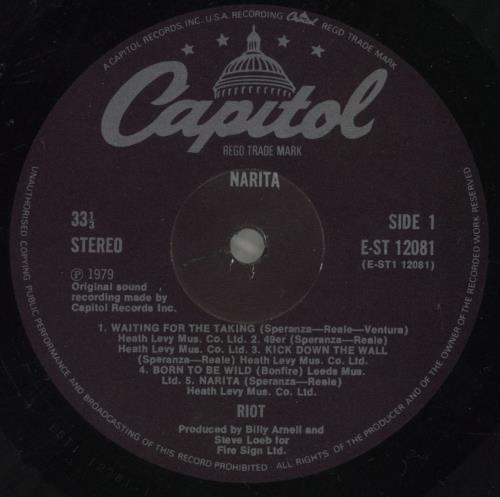 Riot Narita vinyl LP album (LP record) UK R/TLPNA455749