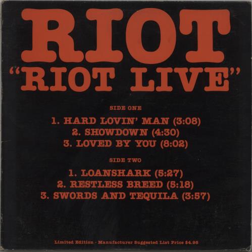 Riot Riot Live 12" vinyl single (12 inch record / Maxi-single) US R/T12RI672223