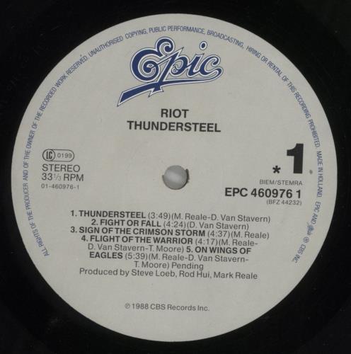 Riot Thundersteel vinyl LP album (LP record) UK R/TLPTH527896