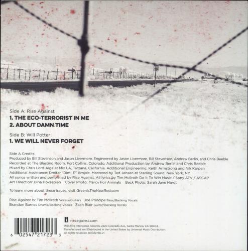 Rise Against The Eco-Terrorist In Me - RSD15 7" vinyl single (7 inch record / 45) US X1S07TH833972