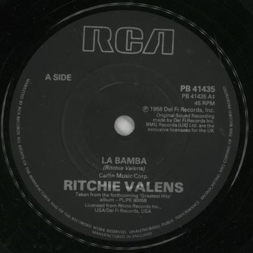 Ritchie Valens La Bamba 7" vinyl single (7 inch record / 45) UK VLN07LA298216