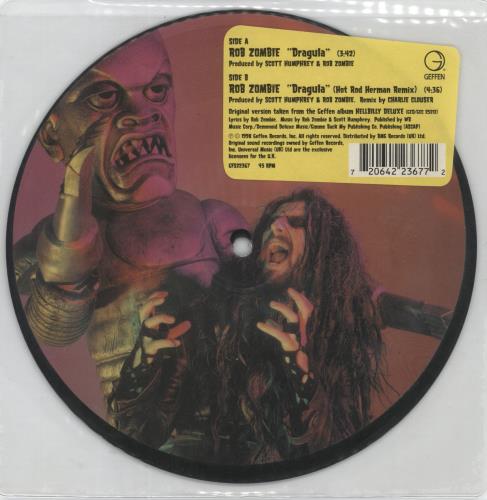 Rob Zombie Dragula 7" vinyl picture disc (7 inch picture disc single) UK RZB7PDR402261