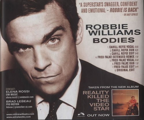 Robbie Williams Bodies - The Remixes CD-R acetate US RWICRBO521494