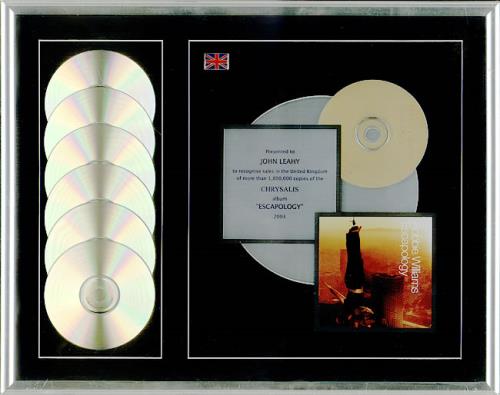 Robbie Williams Escapology in-house award disc UK RWIAIES528828