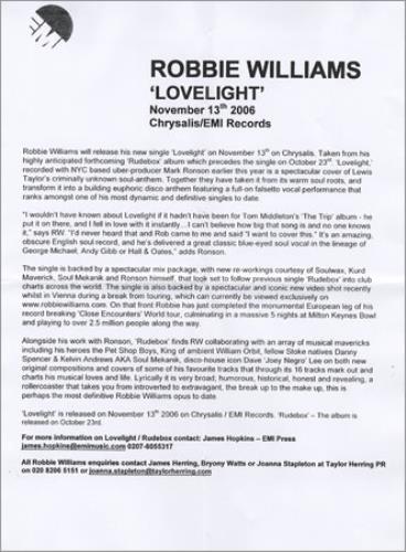 Robbie Williams Lovelight CD single (CD5 / 5") UK RWIC5LO381131