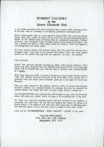 Robert Calvert At The Queen Elizabeth Hall - EX vinyl LP album (LP record) UK CLVLPAT809982