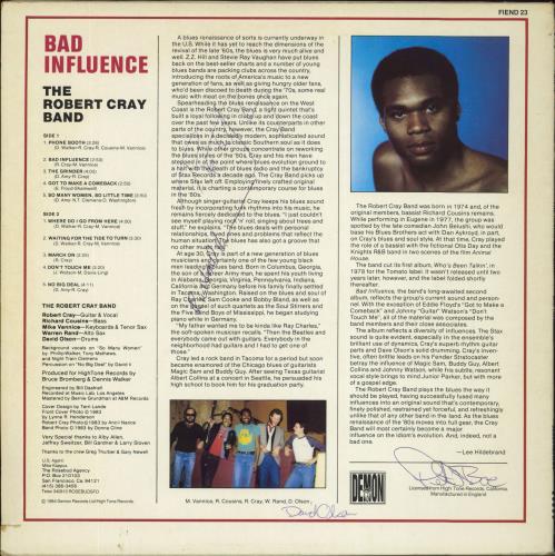 Robert Cray Bad Influence - Autographed vinyl LP album (LP record) UK ROCLPBA802328