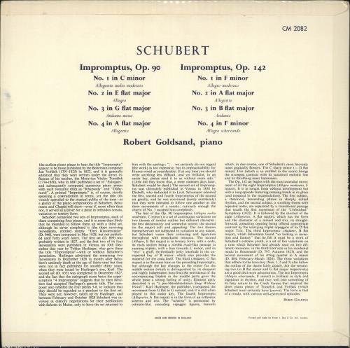 Robert Goldsand Schubert: Impromptus Opus 90 & Opus 142 vinyl LP album (LP record) UK Z3DLPSC724075