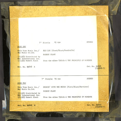 Robert Plant Big Log - Test Pressing 7" vinyl single (7 inch record / 45) UK PLA07BI106083