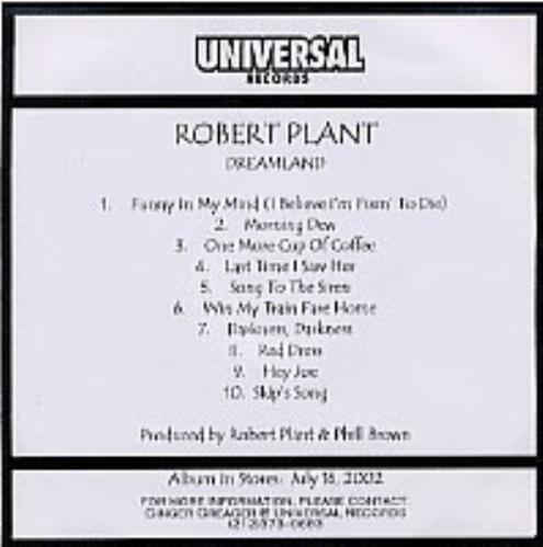 Robert Plant Dreamland CD-R acetate US PLACRDR216499