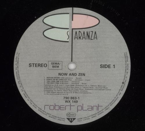 Robert Plant Now And Zen vinyl LP album (LP record) UK PLALPNO189576