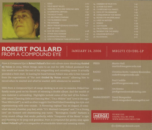 Robert Pollard From A Compound Eye CD album (CDLP) US RCGCDFR518878