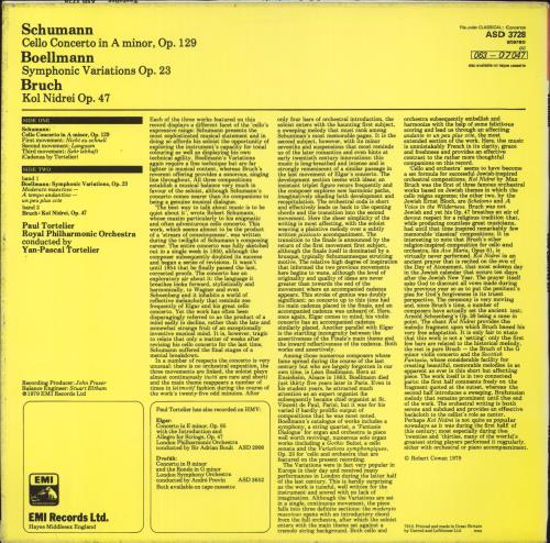 Robert Schumann Cello Concerto / Symphonic Variations / Kol Nidrei vinyl LP album (LP record) UK S5-LPCE825745