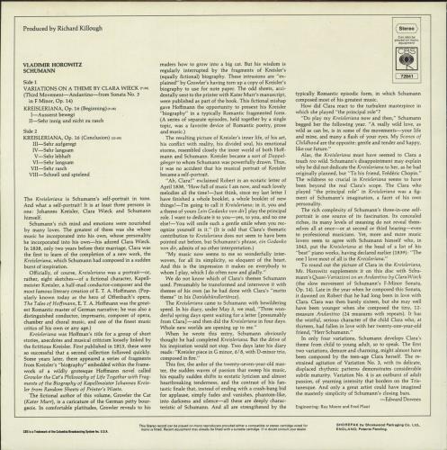 Robert Schumann Kreisleriana Und Variationen �ber Ein Thema Von Clara Wieck vinyl LP album (LP record) UK S5-LPKR868488
