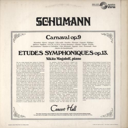 Robert Schumann Schumann: Carnaval, Op. 9 / Etudes Symphoniques, Op. 13 vinyl LP album (LP record) UK S5-LPSC854386