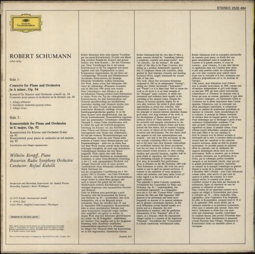 Robert Schumann Schumann: Klavierkonzert A-Moll = Piano Concerto In A Minor / Konzertst�ck G-dur (In G Major) Op.92 vinyl LP album (LP record) UK S5-LPSC861757