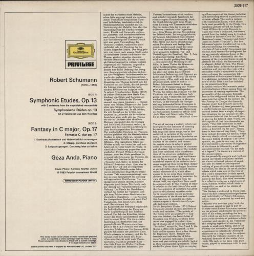 Robert Schumann Schumann: Symphonic Etudes, Op. 13 / Fantasy In C Major, Op. 17 vinyl LP album (LP record) UK S5-LPSC878413