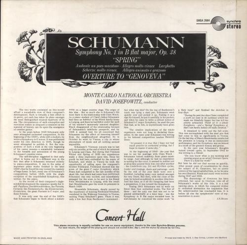 Robert Schumann Schumann: Symphony No. 1 "Spring" / Genoveva (Overture) vinyl LP album (LP record) UK S5-LPSC854385