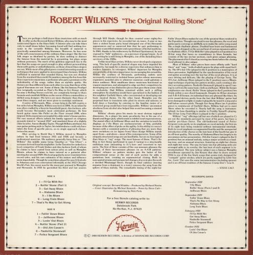 Robert Wilkins The Original Rolling Stone vinyl LP album (LP record) US 27BLPTH877407