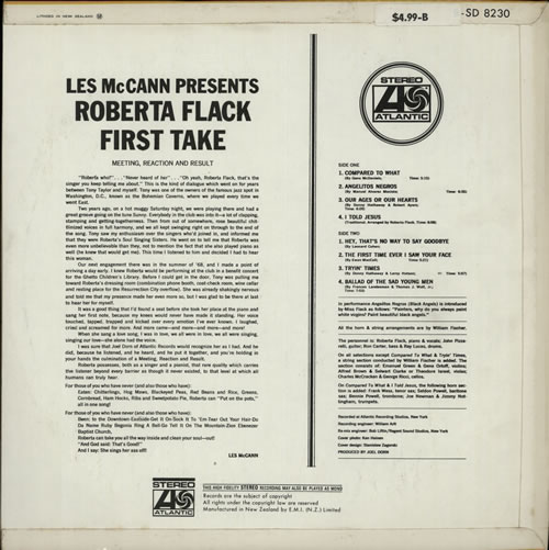 Roberta Flack First Take vinyl LP album (LP record) New Zealand RFKLPFI636284