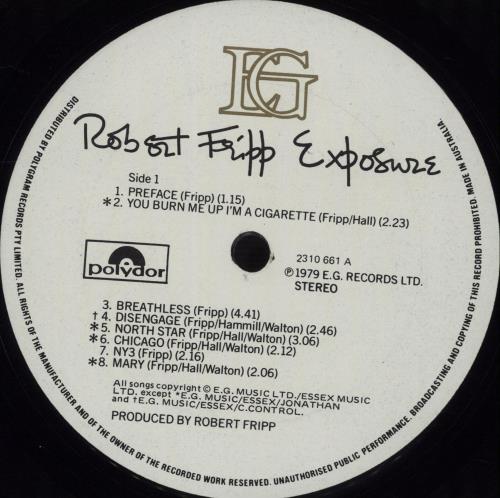 Robert Fripp Exposure Australian vinyl LP album (LP record) (674741)